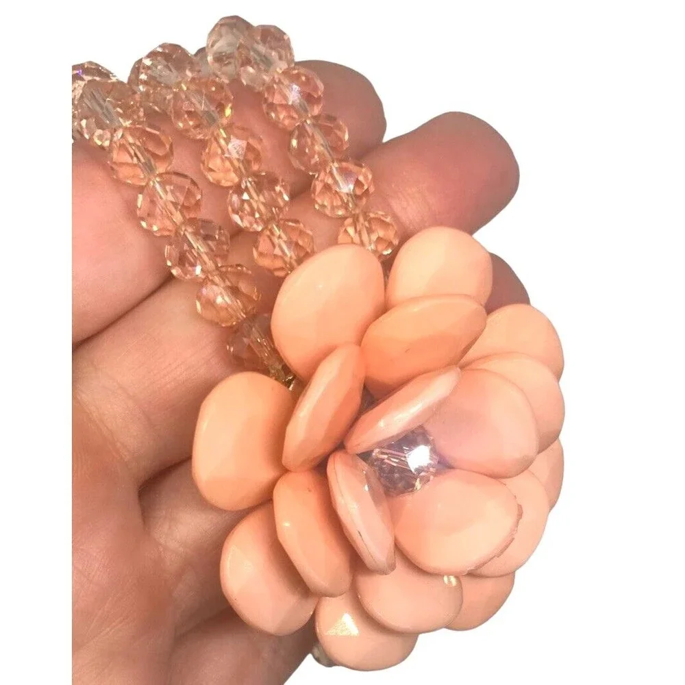 NWT bracelet Fairy M Haskell Pink Flower Beaded Elastic band boho whimsygoth